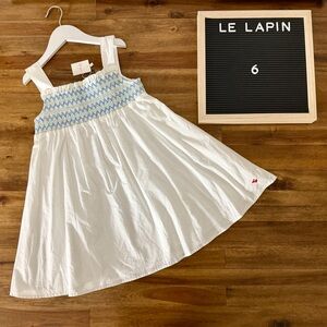 NWT Le Lapin White Blue Green Mayla Smocked Dress 6 Sleeveless Cotton Classic
